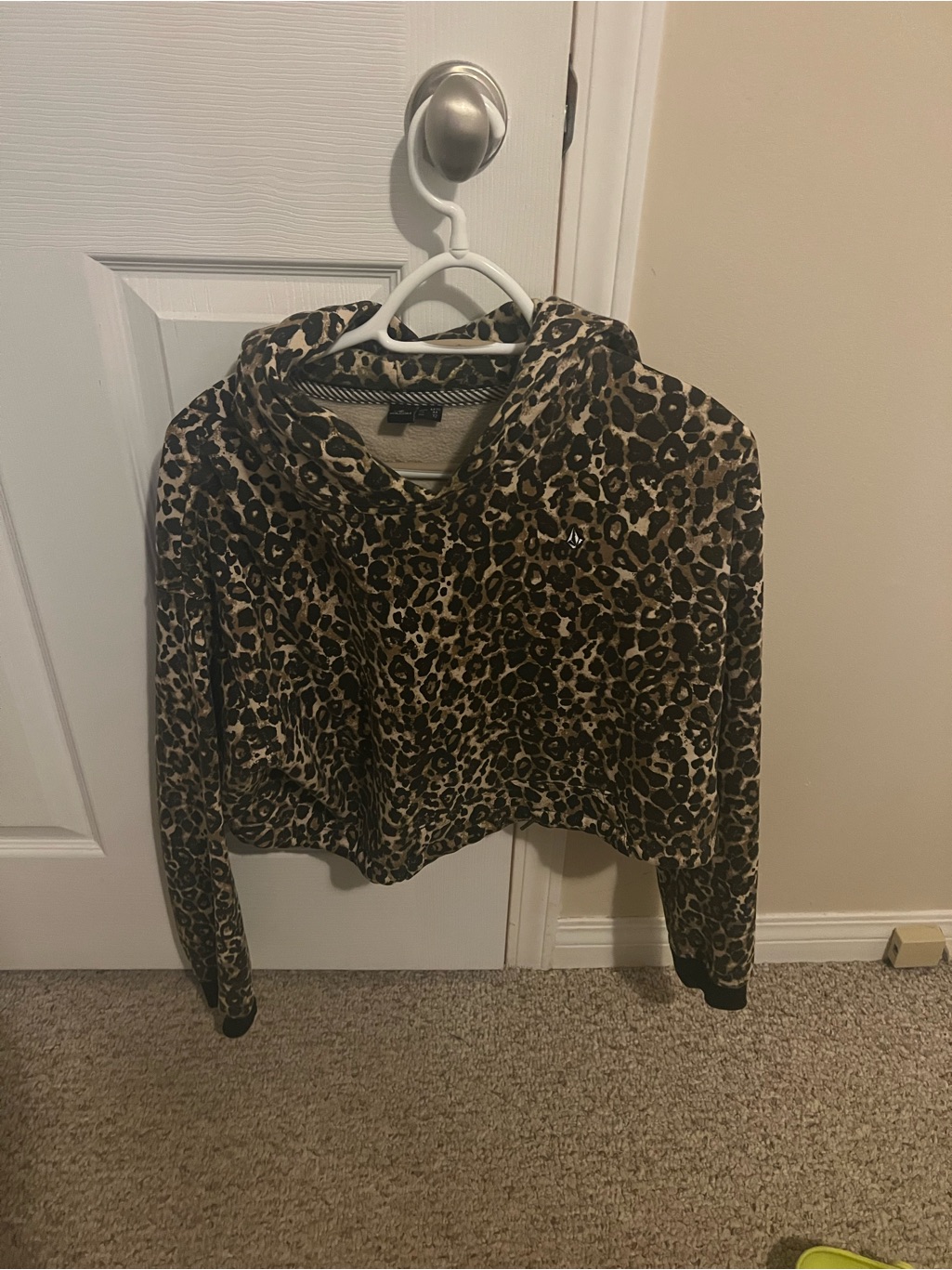 Leopard Print Cropped Volcom Hoodie - Size Medium